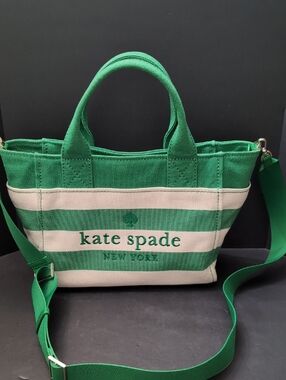 Kate Spade Jett Green/White Striped Tote/Crossbody Bag.